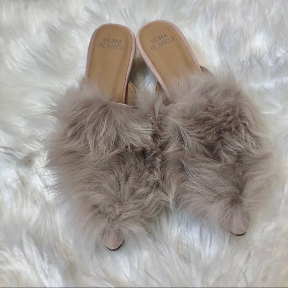 Huma Blanco pink rose fur slides Antonia cruelty free alpaca Peru handmade suede - Picture 15 of 16